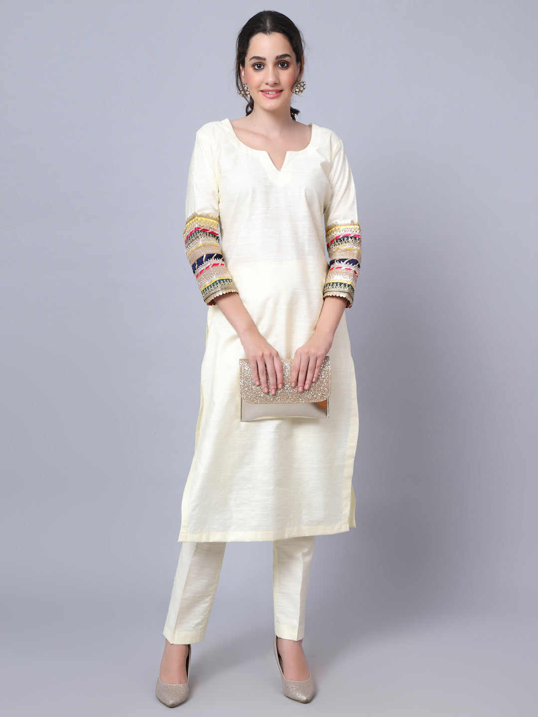 Multicolour Straight Cotton Blend Kurti Pant Dupatta Set for Women | Khadi Kurti  Pant Set |